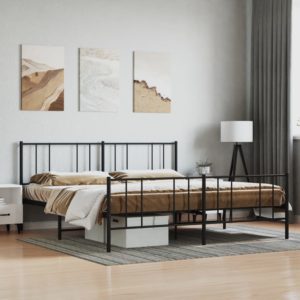 Bedframe met hoofd- en voeteneinde metaal zwart 183x213 cm is nu te koop bij PeponiXL, paradijselijk wonen!