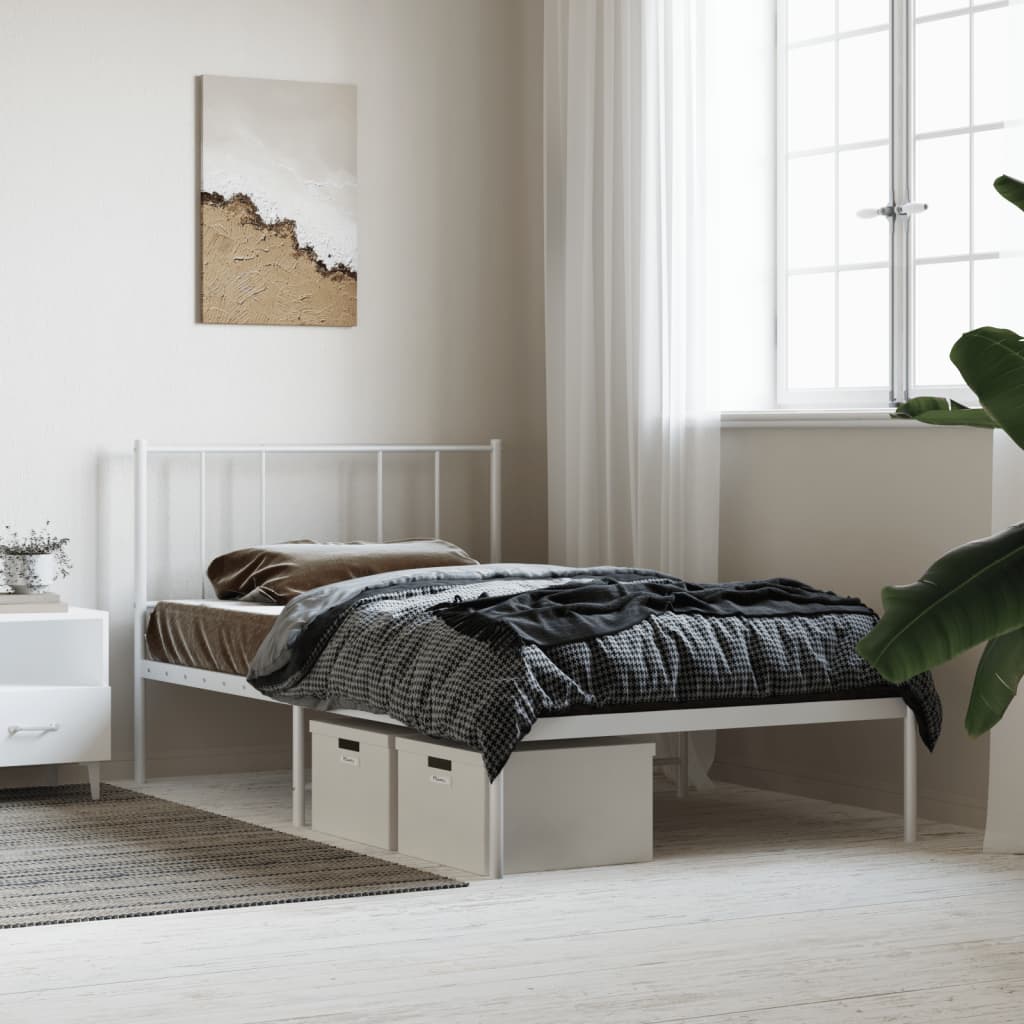 Bedframe met hoofdbord metaal wit 80x200 cm is nu te koop bij PeponiXL, paradijselijk wonen!