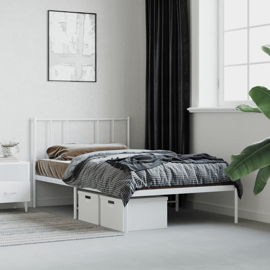 Bedframe met hoofdbord metaal wit 80x200 cm is nu te koop bij PeponiXL, paradijselijk wonen!