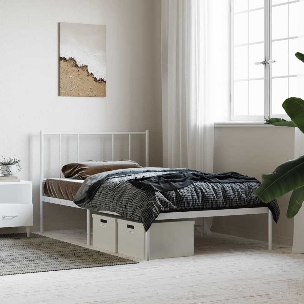 Bedframe met hoofdbord metaal wit 107x203 cm is nu te koop bij PeponiXL, paradijselijk wonen!