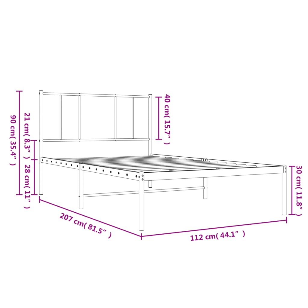 Bedframe met hoofdbord metaal wit 107x203 cm is nu te koop bij PeponiXL, paradijselijk wonen!