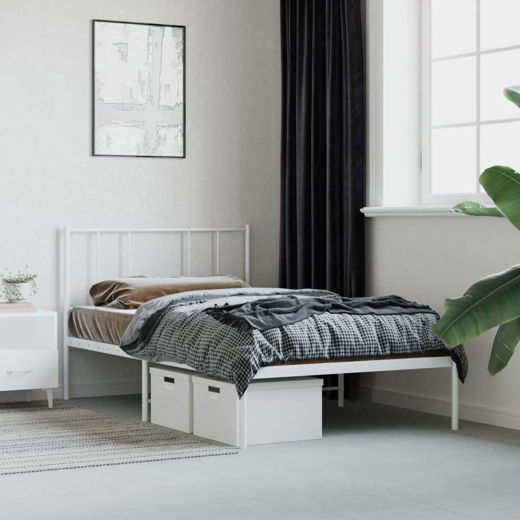 Bedframe met hoofdbord metaal wit 107x203 cm is nu te koop bij PeponiXL, paradijselijk wonen!