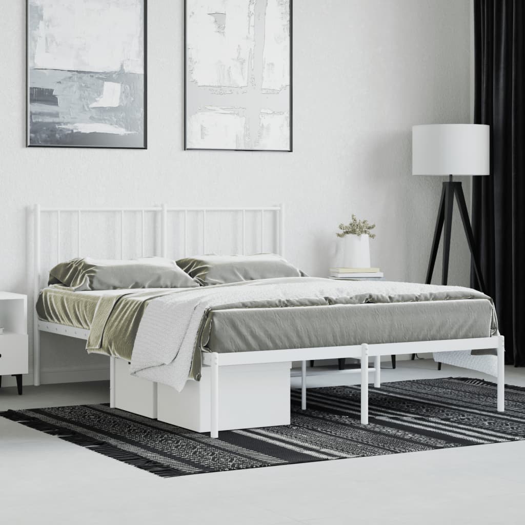 Bedframe met hoofdbord metaal wit 150x200 cm is nu te koop bij PeponiXL, paradijselijk wonen!