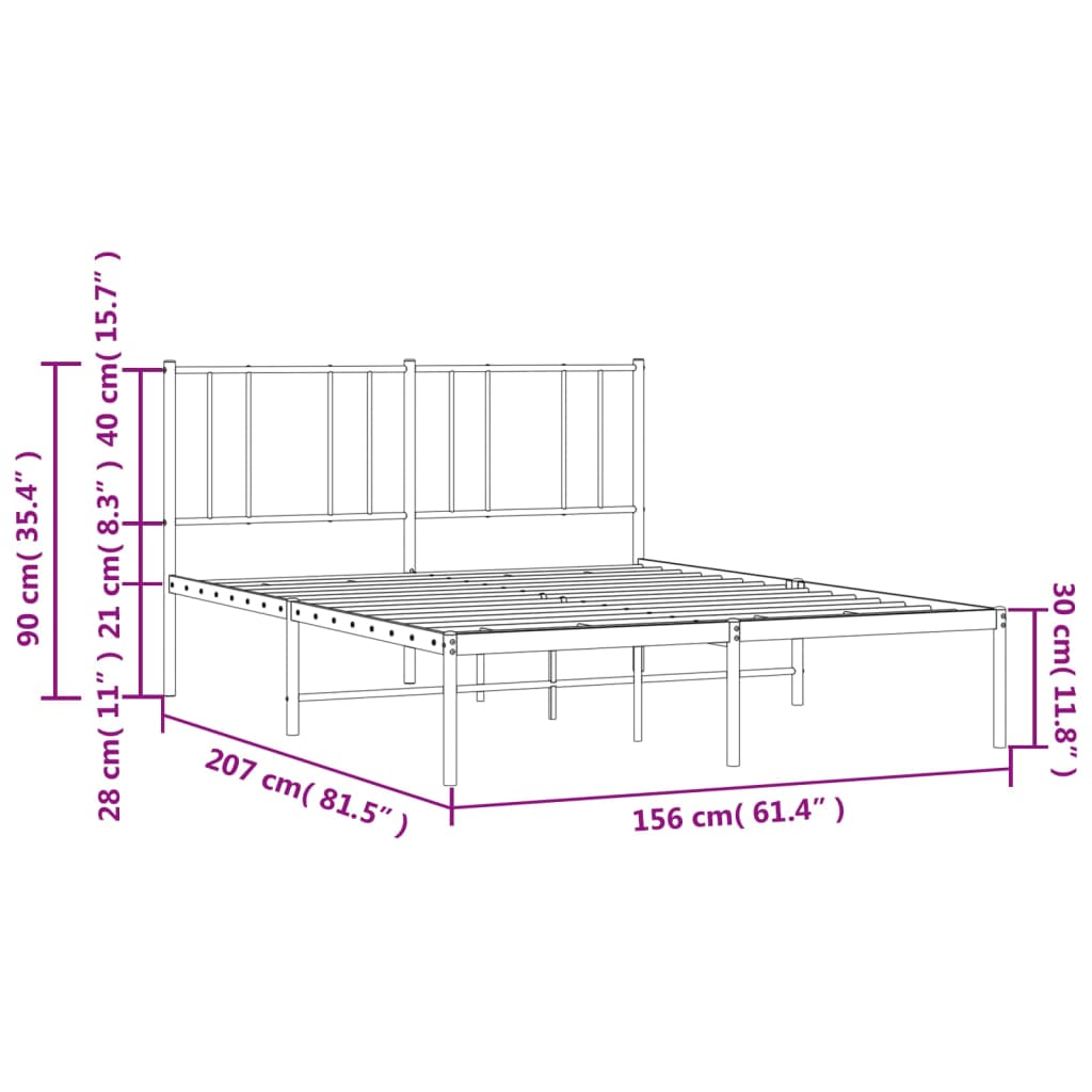 Bedframe met hoofdbord metaal wit 150x200 cm is nu te koop bij PeponiXL, paradijselijk wonen!