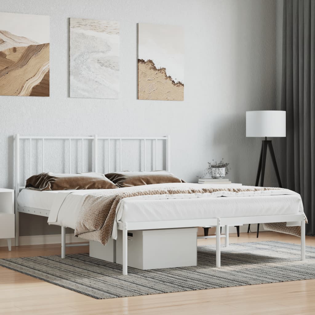 Bedframe met hoofdbord metaal wit 150x200 cm is nu te koop bij PeponiXL, paradijselijk wonen!