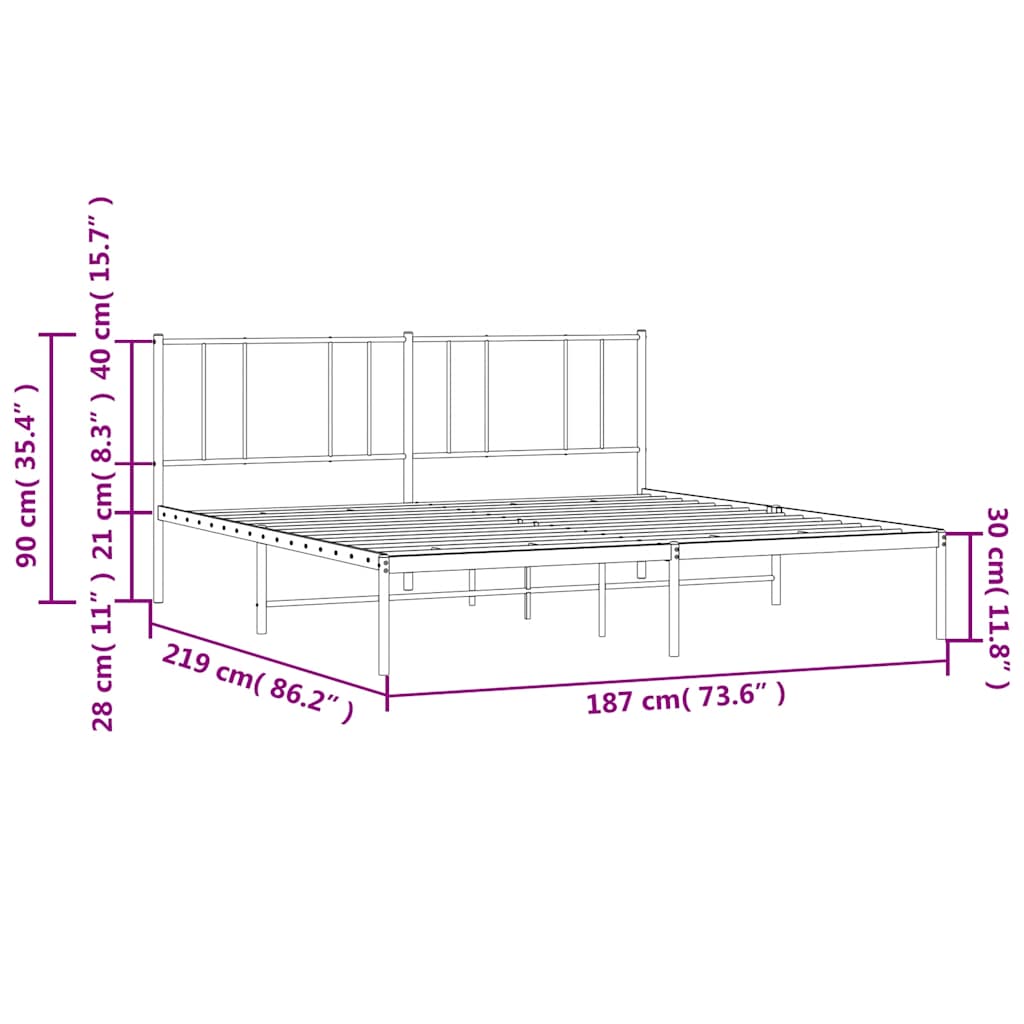 Bedframe met hoofdbord metaal wit 183x213 cm is nu te koop bij PeponiXL, paradijselijk wonen!