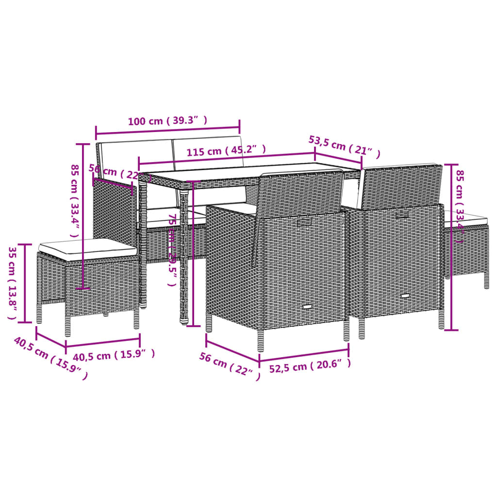 6-delige Tuinset met kussens poly rattan beige is nu te koop bij PeponiXL, paradijselijk wonen!