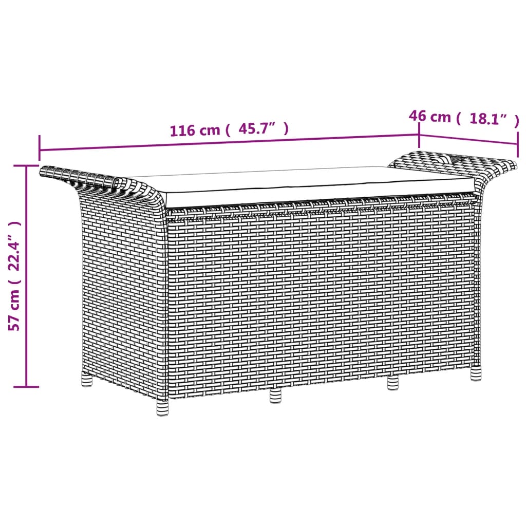 Tuinbank met kussen 116x46x57 cm poly rattan grijs is nu te koop bij PeponiXL, paradijselijk wonen!