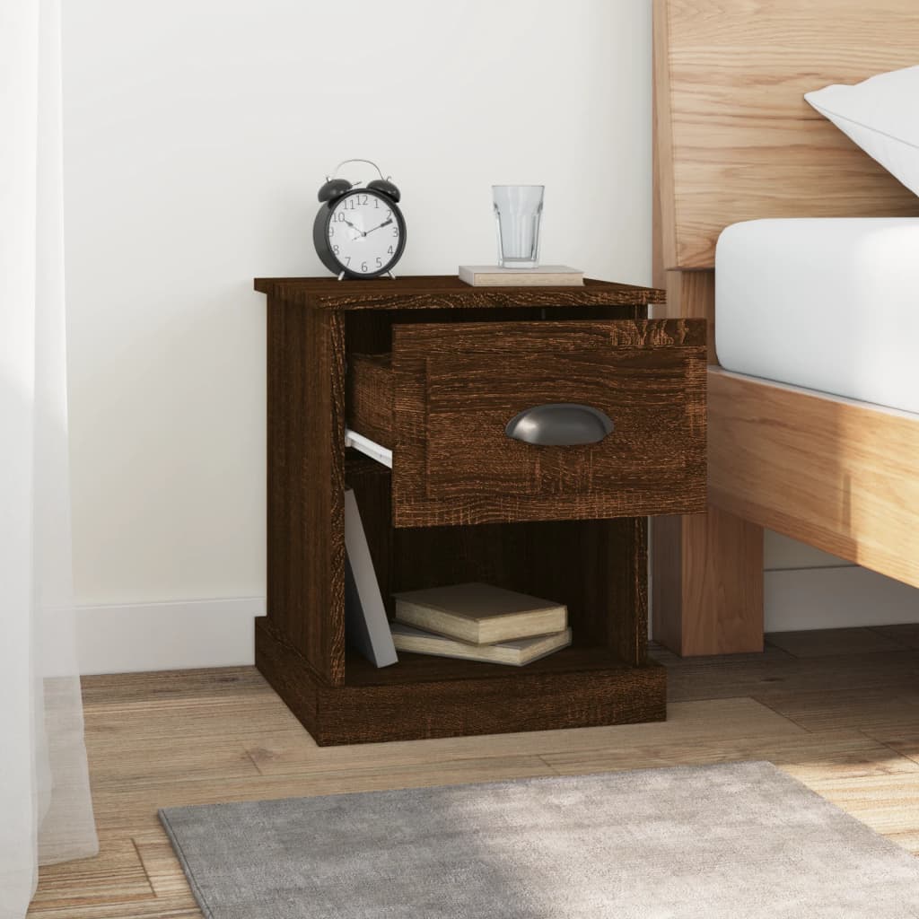 Nachtkastjes 2 st 39x39x47,5 cm bewerkt hout bruin eikenkleur is nu te koop bij PeponiXL, paradijselijk wonen!