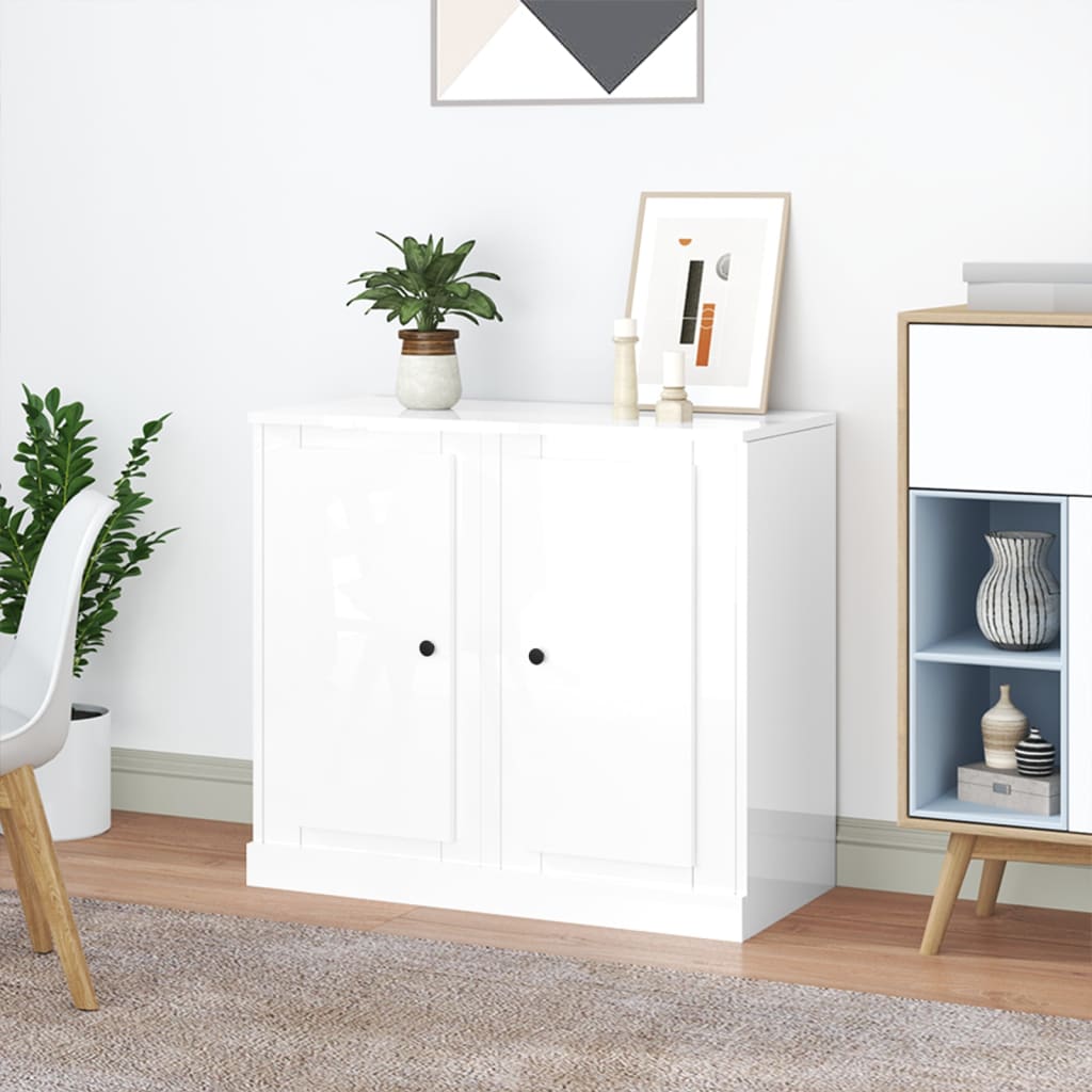 Dressoirs 2 st 37,5x35,5x67,5 cm bewerkt hout hoogglans wit is nu te koop bij PeponiXL, paradijselijk wonen!