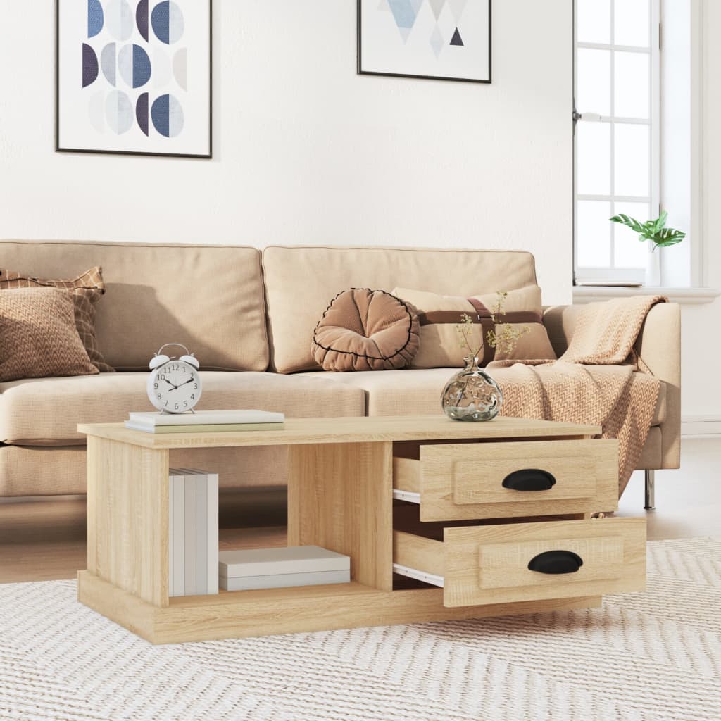 Salontafel 90x50x35 cm bewerkt hout sonoma eikenkleurig is nu te koop bij PeponiXL, paradijselijk wonen!