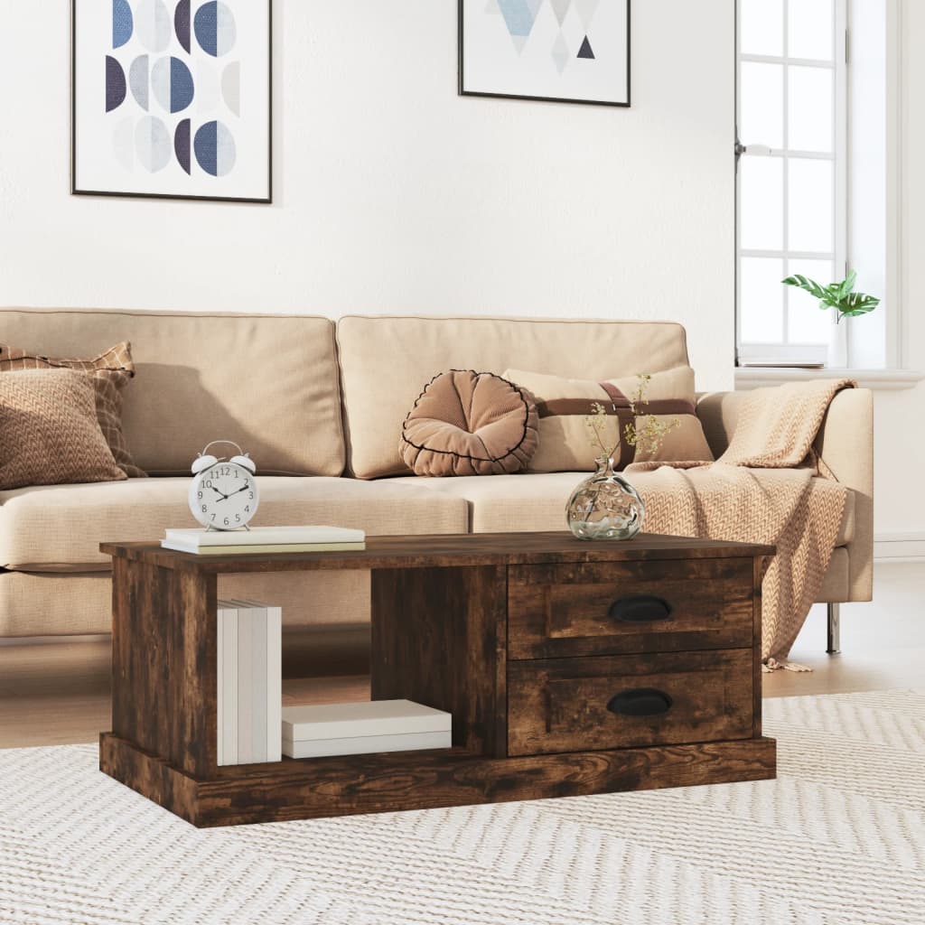 Salontafel 90x50x35 cm bewerkt hout gerookt eikenkleurig is nu te koop bij PeponiXL, paradijselijk wonen!