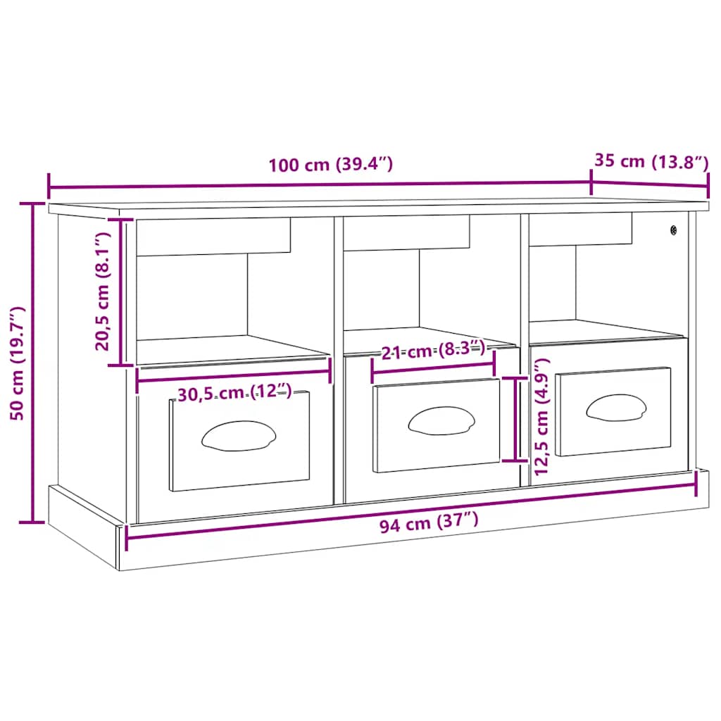 Tv-meubel 100x35x50 cm bewerkt hout wit is nu te koop bij PeponiXL, paradijselijk wonen!