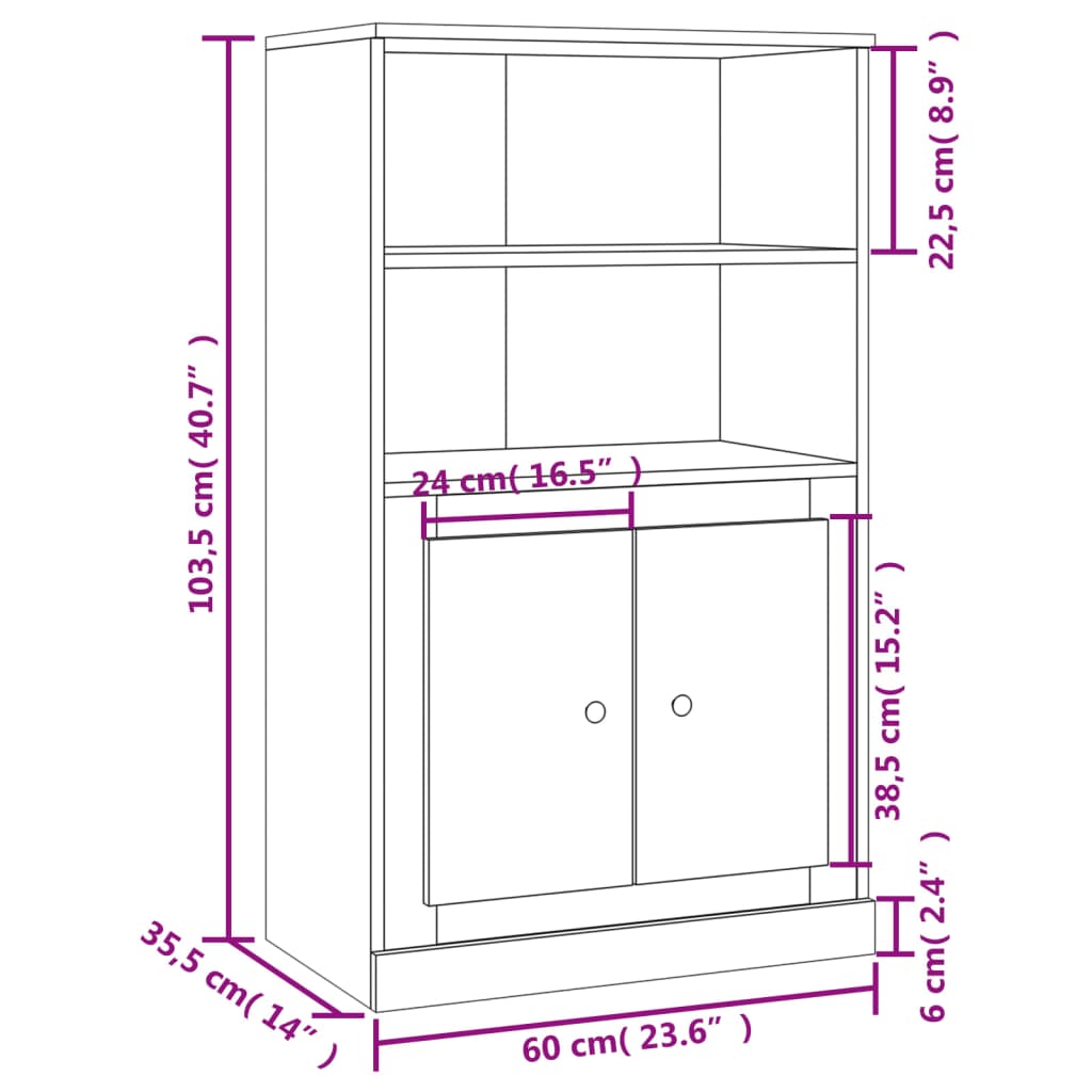 Hoge kast 60x35,5x103,5 cm bewerkt hout gerookt eikenkleurig is nu te koop bij PeponiXL, paradijselijk wonen!