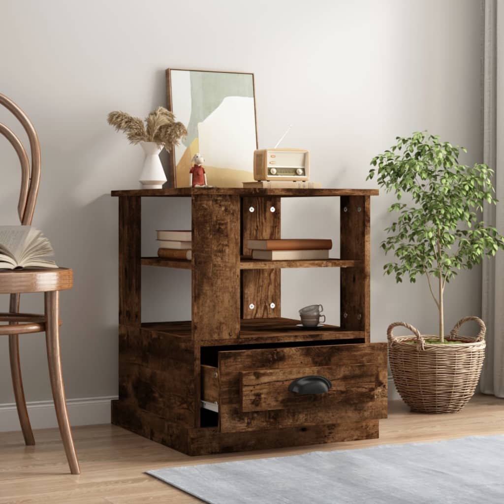 Bijzettafel 50x50x60 cm bewerkt hout gerookt eikenkleurig is nu te koop bij PeponiXL, paradijselijk wonen!