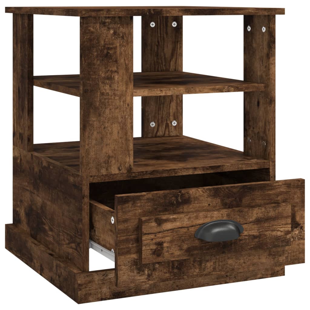 Bijzettafel 50x50x60 cm bewerkt hout gerookt eikenkleurig is nu te koop bij PeponiXL, paradijselijk wonen!