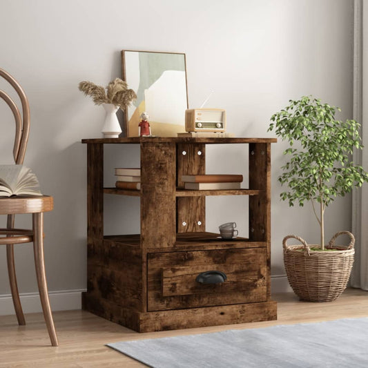 Bijzettafel 50x50x60 cm bewerkt hout gerookt eikenkleurig is nu te koop bij PeponiXL, paradijselijk wonen!