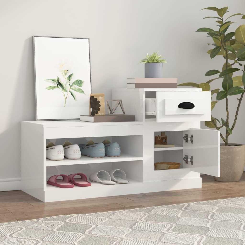 Schoenenkast 100x42x60 cm bewerkt hout hoogglans wit is nu te koop bij PeponiXL, paradijselijk wonen!