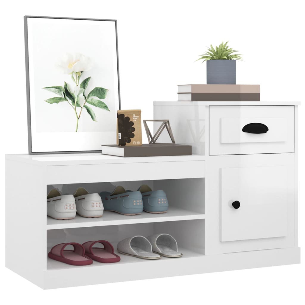 Schoenenkast 100x42x60 cm bewerkt hout hoogglans wit is nu te koop bij PeponiXL, paradijselijk wonen!