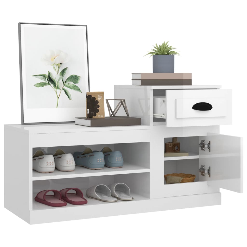 Schoenenkast 100x42x60 cm bewerkt hout hoogglans wit is nu te koop bij PeponiXL, paradijselijk wonen!