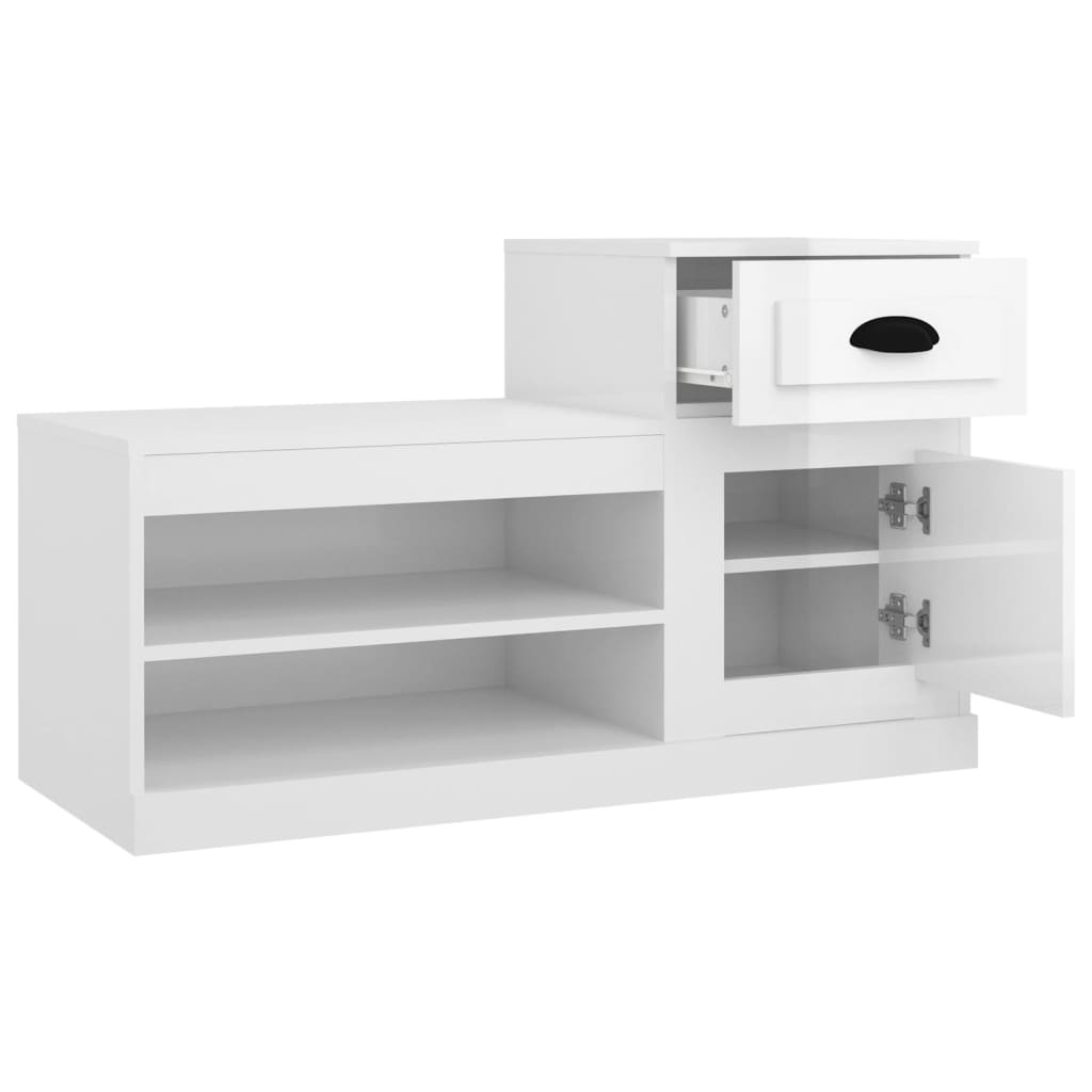 Schoenenkast 100x42x60 cm bewerkt hout hoogglans wit is nu te koop bij PeponiXL, paradijselijk wonen!
