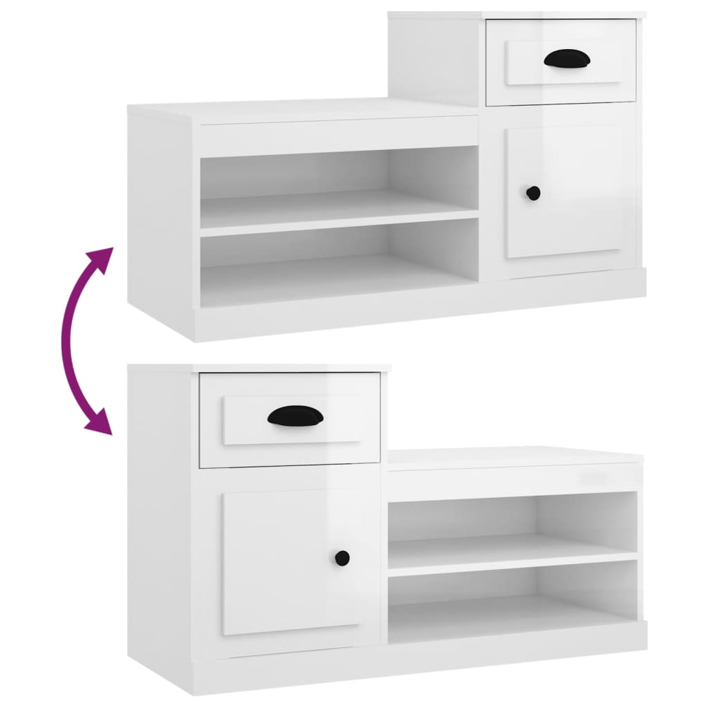 Schoenenkast 100x42x60 cm bewerkt hout hoogglans wit is nu te koop bij PeponiXL, paradijselijk wonen!