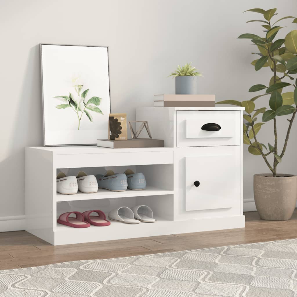 Schoenenkast 100x42x60 cm bewerkt hout hoogglans wit is nu te koop bij PeponiXL, paradijselijk wonen!