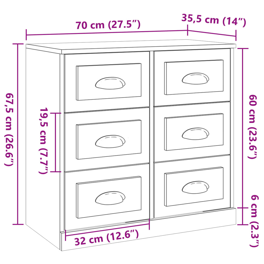 Dressoir 70x35,5x67,5 cm bewerkt hout sonoma eikenkleurig is nu te koop bij PeponiXL, paradijselijk wonen!