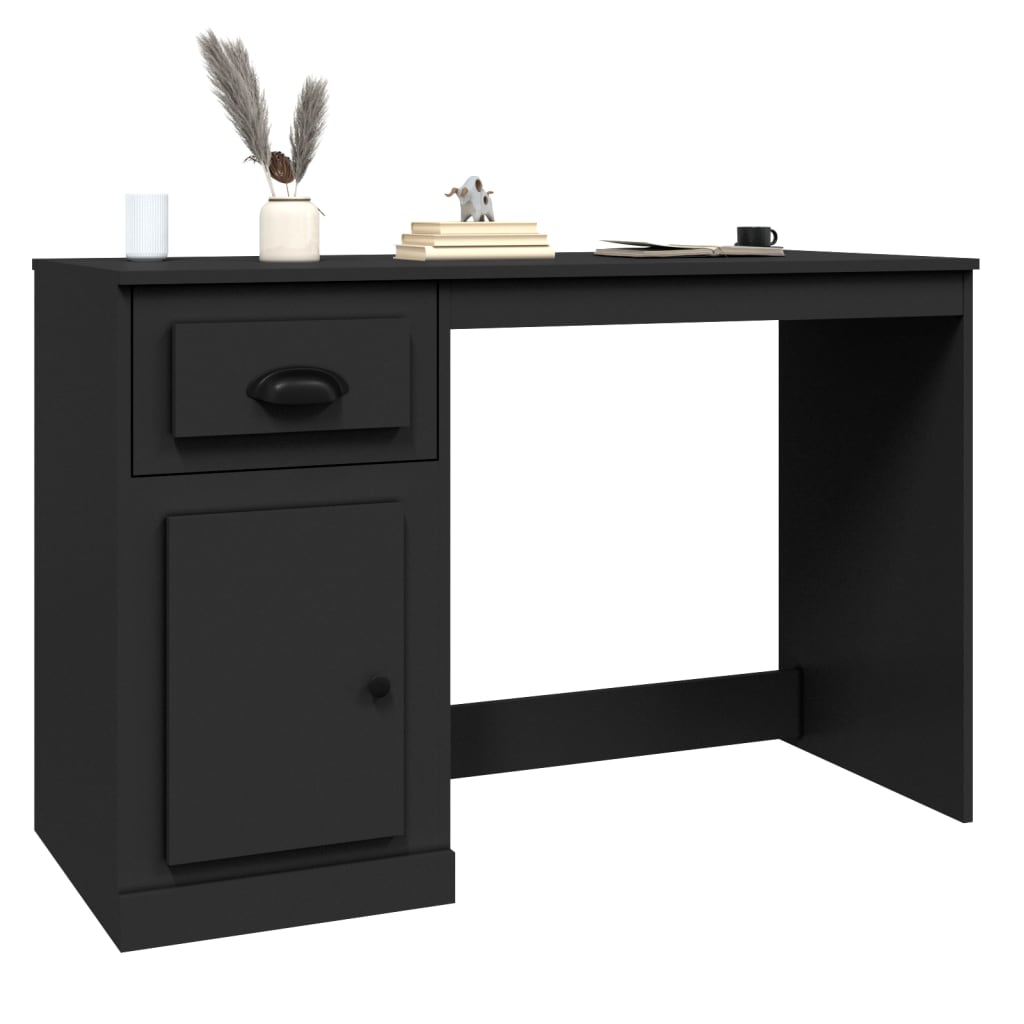 Bureau met lade 115x50x75 cm bewerkt hout zwart is nu te koop bij PeponiXL, paradijselijk wonen!