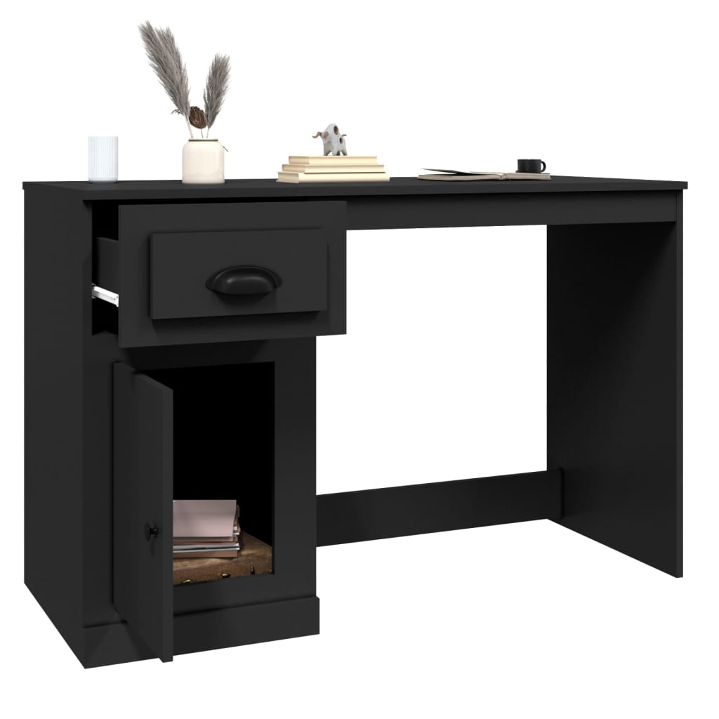 Bureau met lade 115x50x75 cm bewerkt hout zwart is nu te koop bij PeponiXL, paradijselijk wonen!