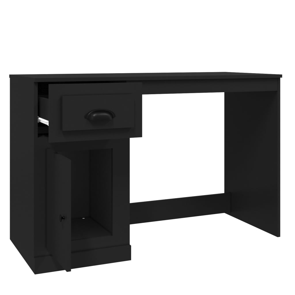 Bureau met lade 115x50x75 cm bewerkt hout zwart is nu te koop bij PeponiXL, paradijselijk wonen!