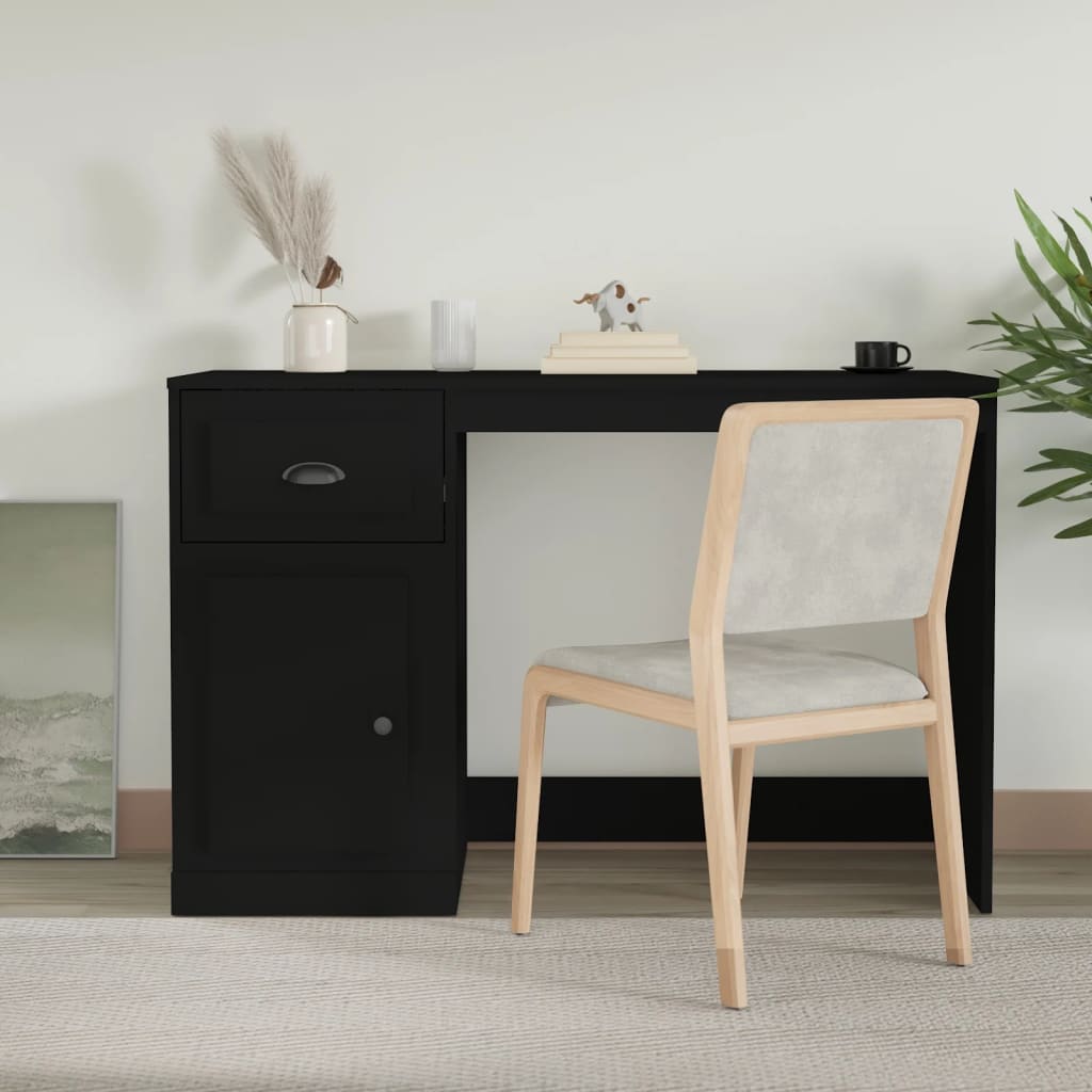 Bureau met lade 115x50x75 cm bewerkt hout zwart is nu te koop bij PeponiXL, paradijselijk wonen!