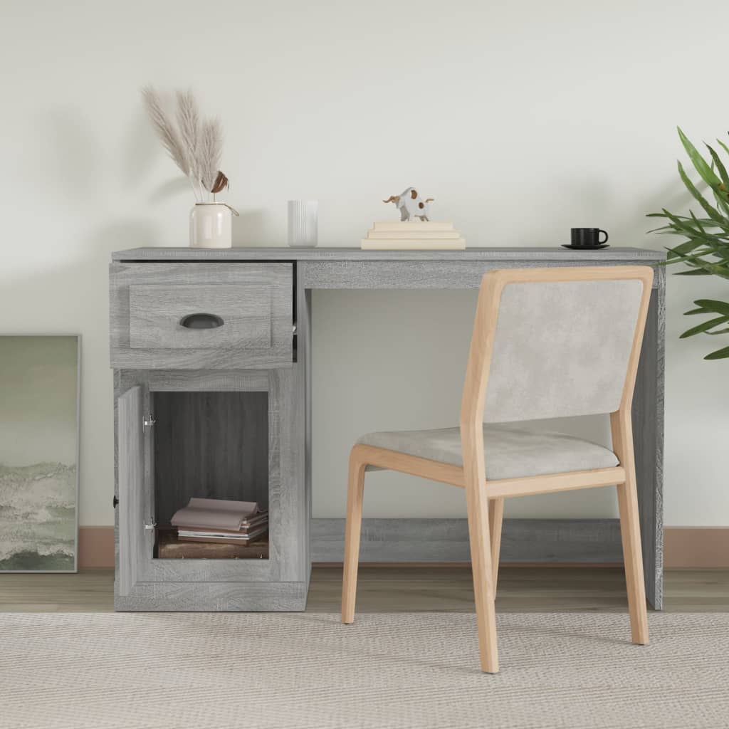 Bureau met lade 115x50x75 cm bewerkt hout grijs sonoma eiken is nu te koop bij PeponiXL, paradijselijk wonen!