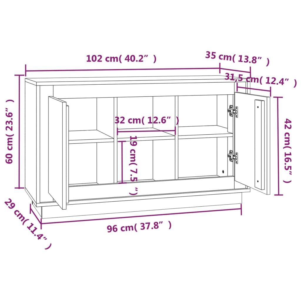 Dressoir 102x35x60 cm bewerkt hout sonoma eikenkleurig is nu te koop bij PeponiXL, paradijselijk wonen!