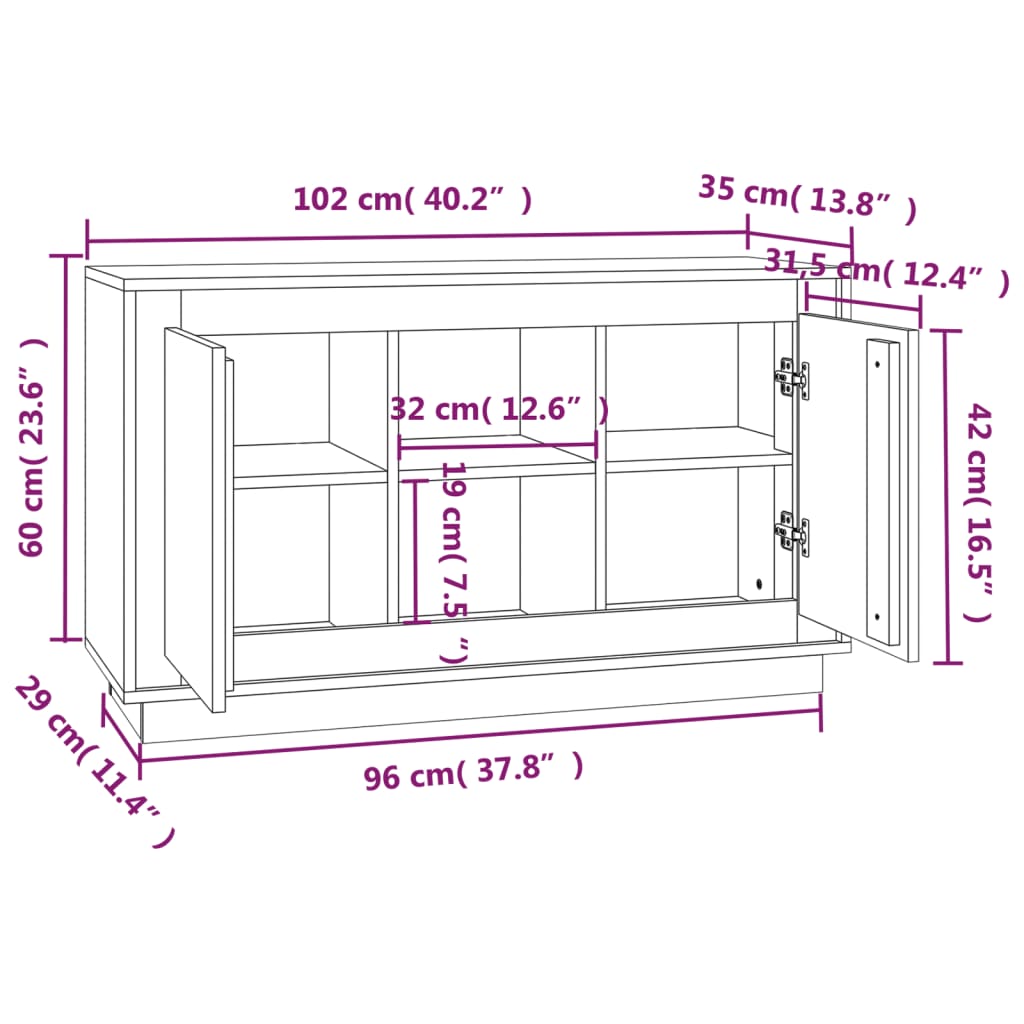 Dressoir 102x35x60 cm bewerkt hout grijs sonoma eikenkleurig is nu te koop bij PeponiXL, paradijselijk wonen!