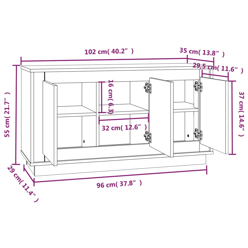 Dressoir 102x35x55 cm bewerkt hout sonoma eikenkleurig is nu te koop bij PeponiXL, paradijselijk wonen!