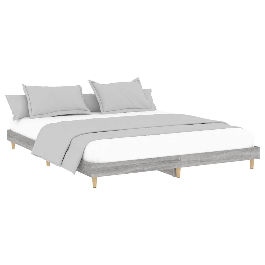 Bedframe bewerkt hout grijs sonoma eikenkleurig 120x200 cm is nu te koop bij PeponiXL, paradijselijk wonen!