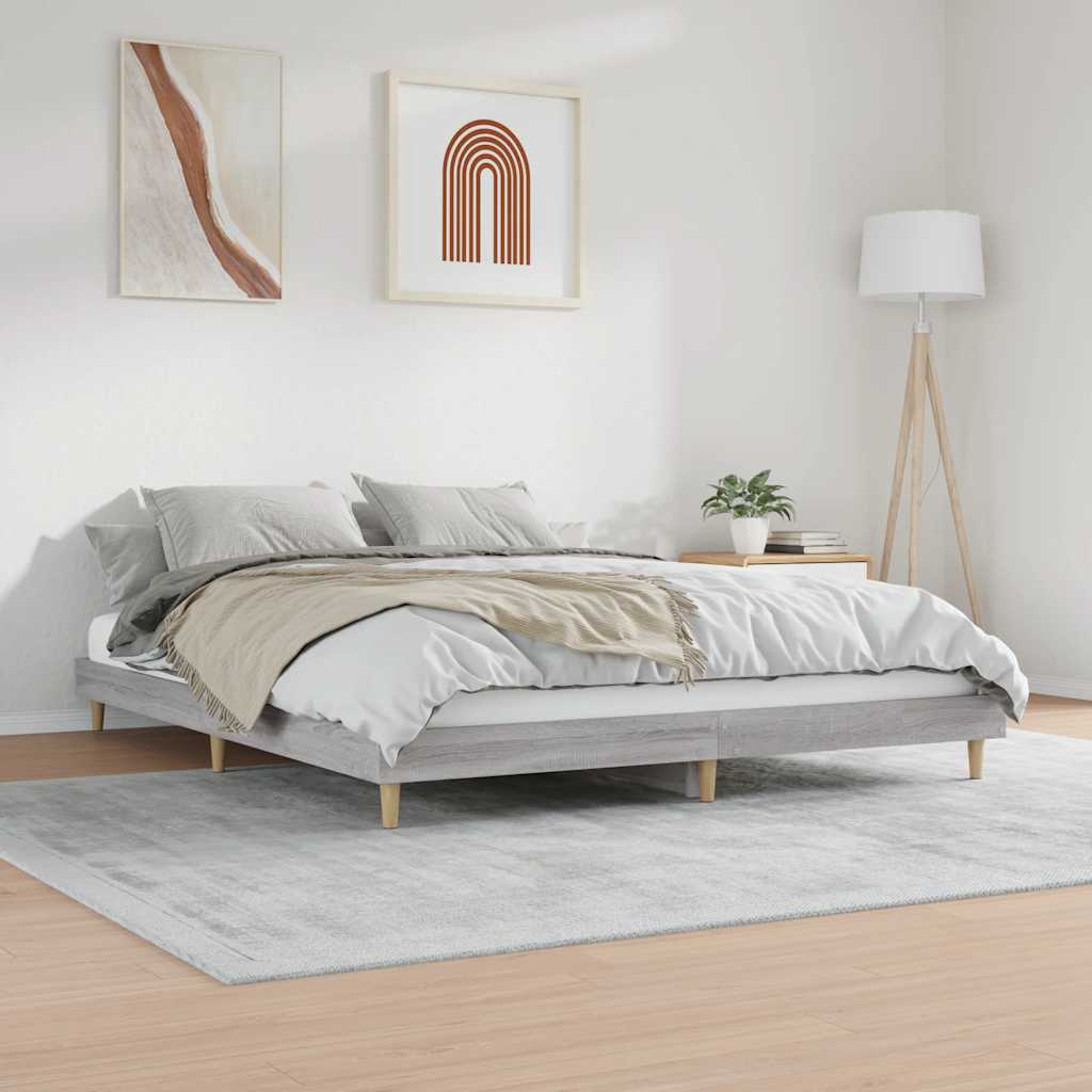 Bedframe bewerkt hout grijs sonoma eikenkleurig 120x200 cm is nu te koop bij PeponiXL, paradijselijk wonen!
