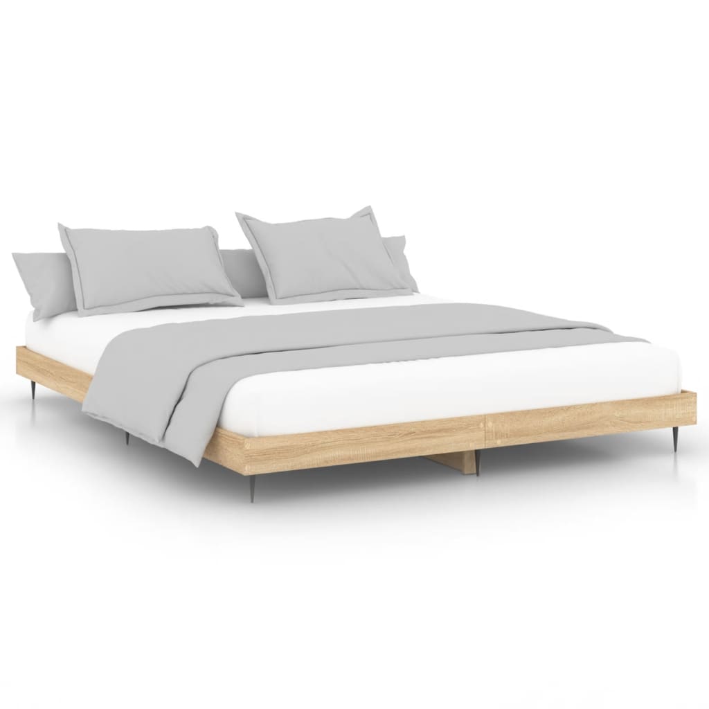 Bedframe bewerkt hout sonoma eikenkleurig 200x200 cm is nu te koop bij PeponiXL, paradijselijk wonen!