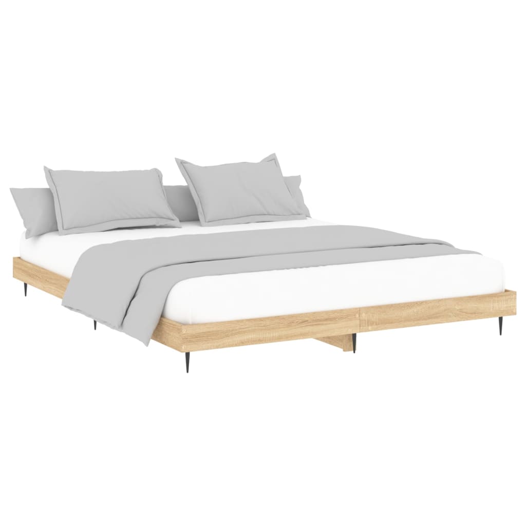 Bedframe bewerkt hout sonoma eikenkleurig 200x200 cm is nu te koop bij PeponiXL, paradijselijk wonen!