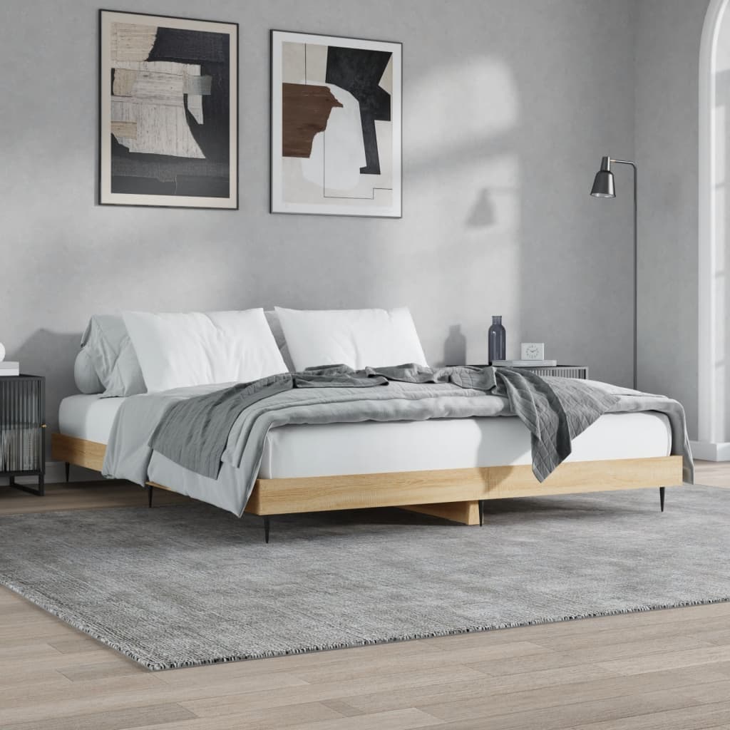 Bedframe bewerkt hout sonoma eikenkleurig 200x200 cm is nu te koop bij PeponiXL, paradijselijk wonen!