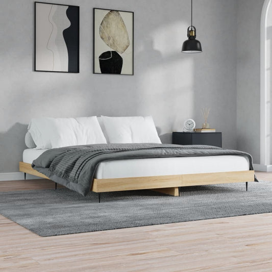 Bedframe zonder matras 200x200cm spaanplaat sonoma eikenkleurig is nu te koop bij PeponiXL, paradijselijk wonen!