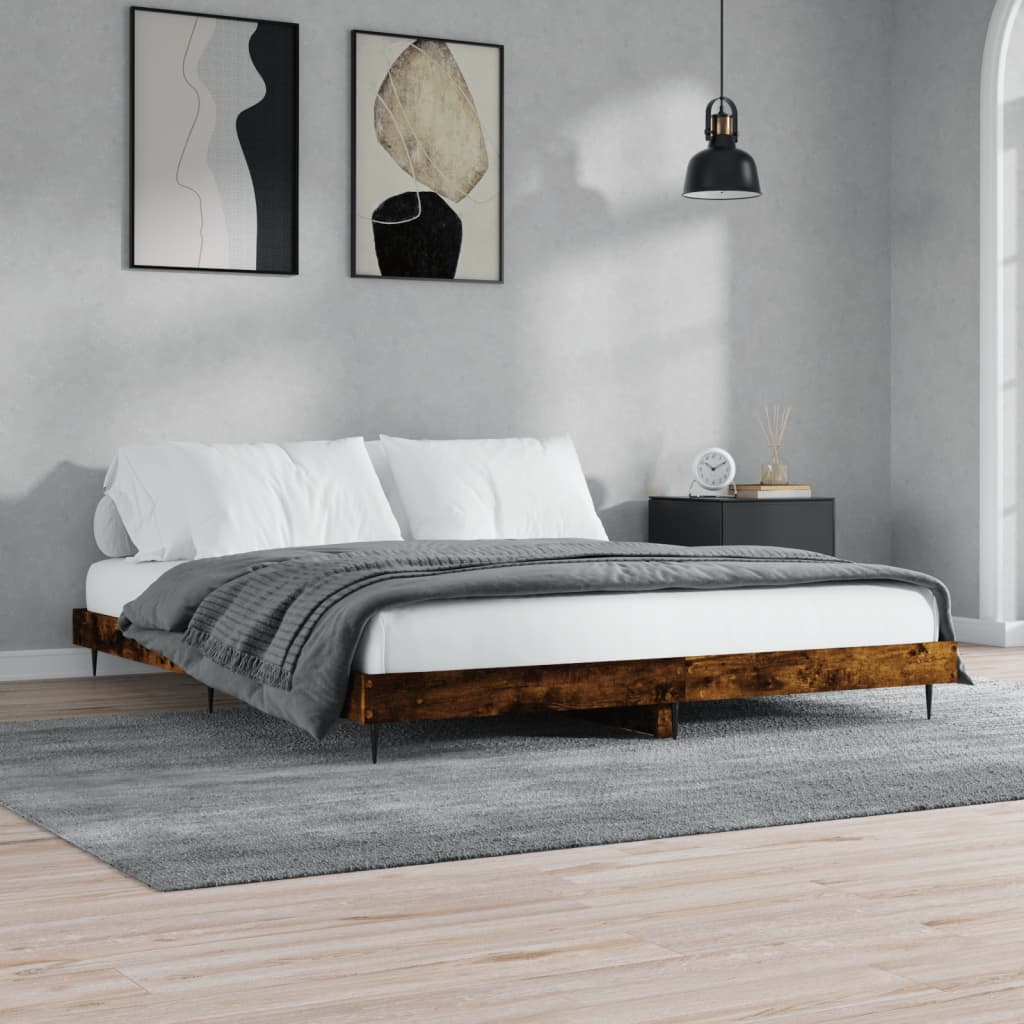 Bedframe bewerkt hout gerookt eikenkleurig 200x200 cm is nu te koop bij PeponiXL, paradijselijk wonen!