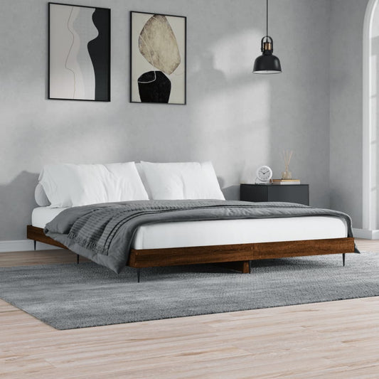 Bedframe bewerkt hout bruin eikenkleur 200x200 cm is nu te koop bij PeponiXL, paradijselijk wonen!