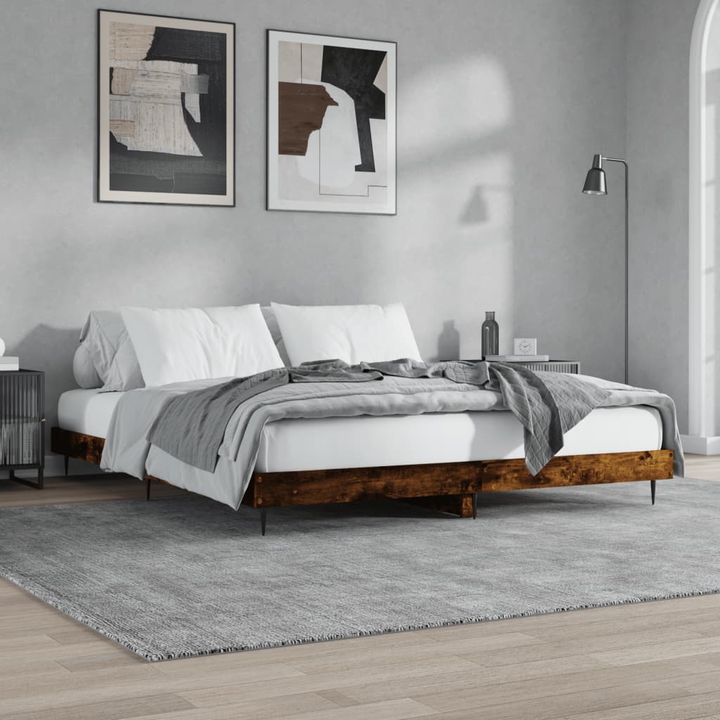Bedframe zonder matras hout gerookt eikenkleurig 150x200 cm is nu te koop bij PeponiXL, paradijselijk wonen!