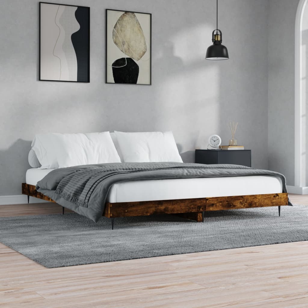 Bedframe zonder matras hout gerookt eikenkleurig 150x200 cm is nu te koop bij PeponiXL, paradijselijk wonen!