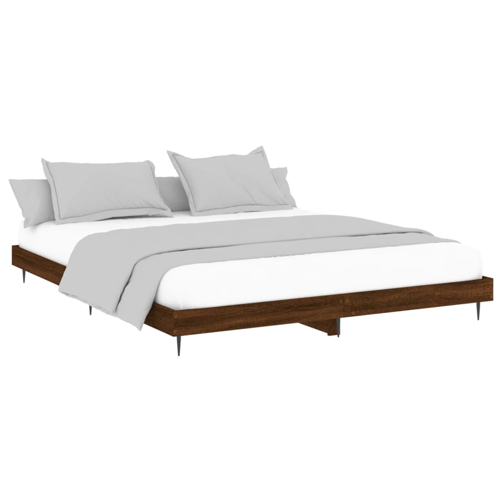 Bedframe zonder matras bewerkt hout bruin eikenkleur 150x200 cm is nu te koop bij PeponiXL, paradijselijk wonen!