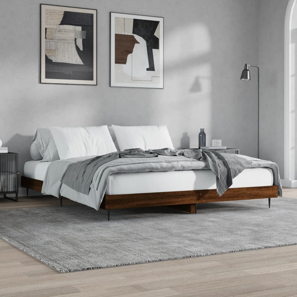 Bedframe zonder matras bewerkt hout bruin eikenkleur 150x200 cm is nu te koop bij PeponiXL, paradijselijk wonen!