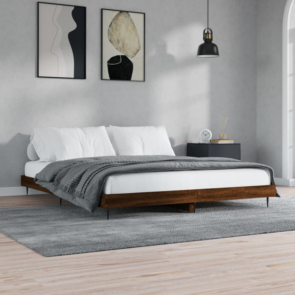 Bedframe zonder matras bewerkt hout bruin eikenkleur 150x200 cm is nu te koop bij PeponiXL, paradijselijk wonen!