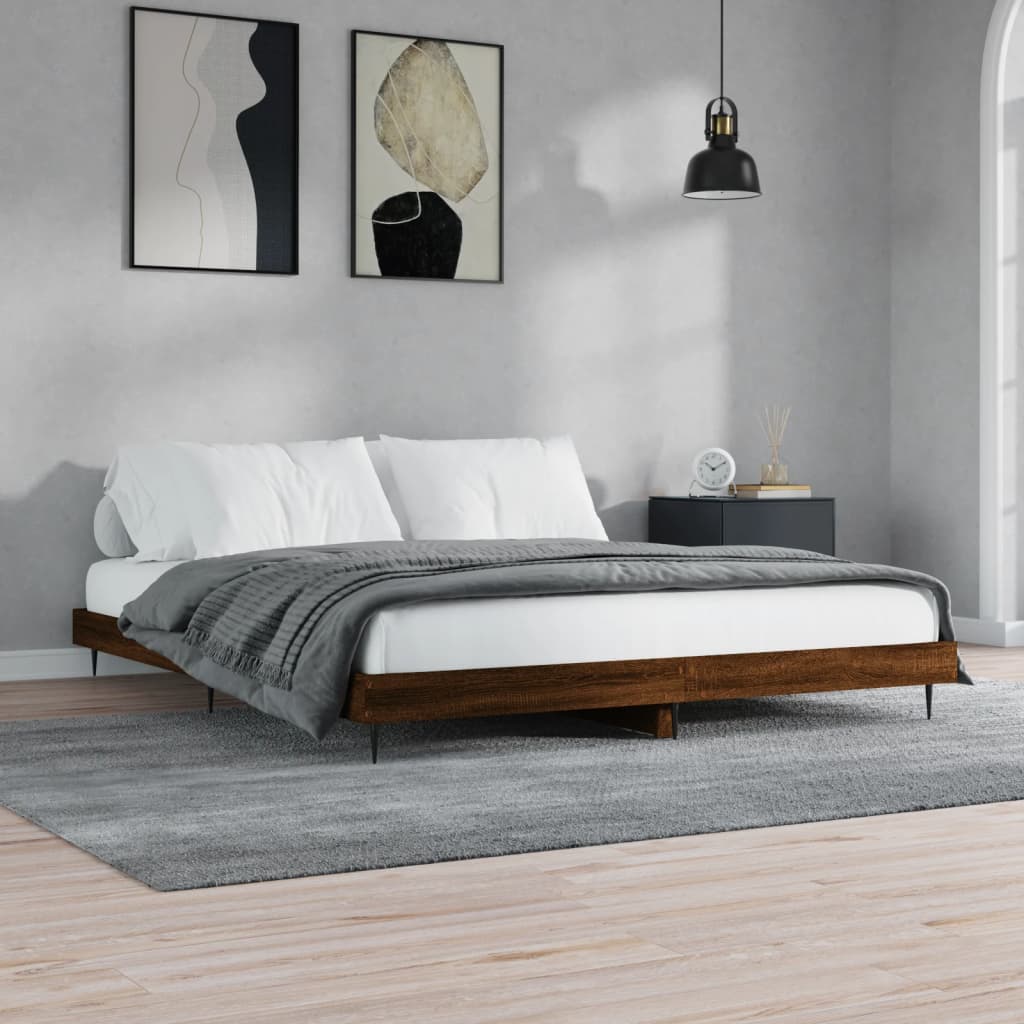 Bedframe zonder matras bewerkt hout bruin eikenkleur 120x200 cm is nu te koop bij PeponiXL, paradijselijk wonen!